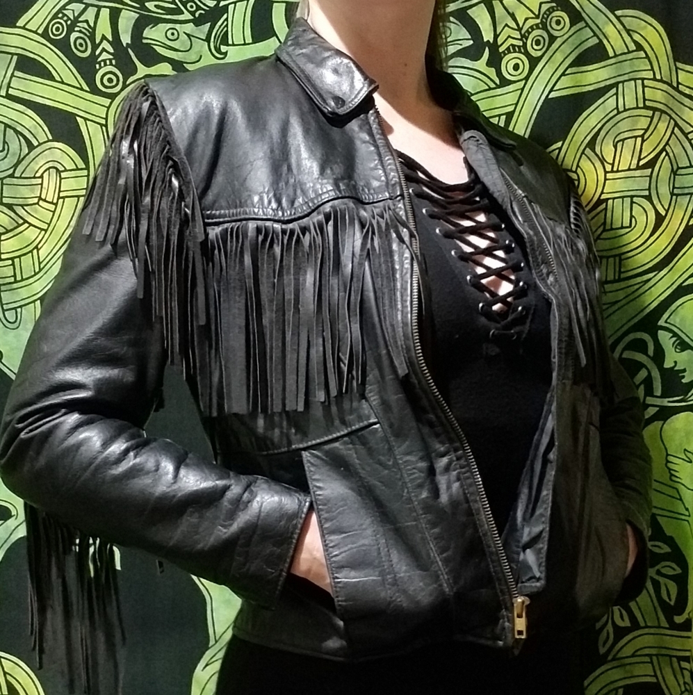 ❌SOLD❌ Fringed Vintage Leather Moto Jacket